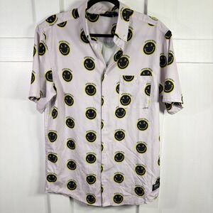 WESC Mens S Short Sleeve Button Up Shirt Smiley Face Print Lilac Size S